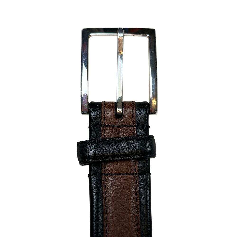 Brighton Two Tone Leather Belt Men's Size 38 Black Brown Silver Buckle Classic - Picture 2 of 5